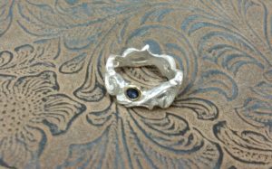 Sterling Silver and Blue Sapphire in Gold Bezel