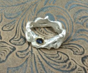 Ring Sterling Silver and Blue Sapphire in Gold Bezel by Jeff Loehr