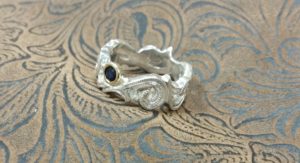 Sterling Silver and Blue Sapphire in Gold Bezel