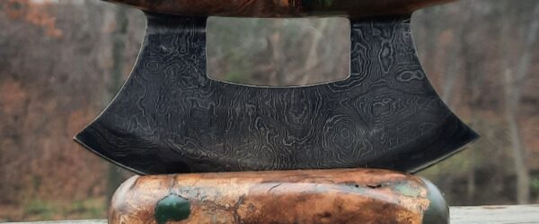 Ulu Made from Damascus Steel and Burl Wood