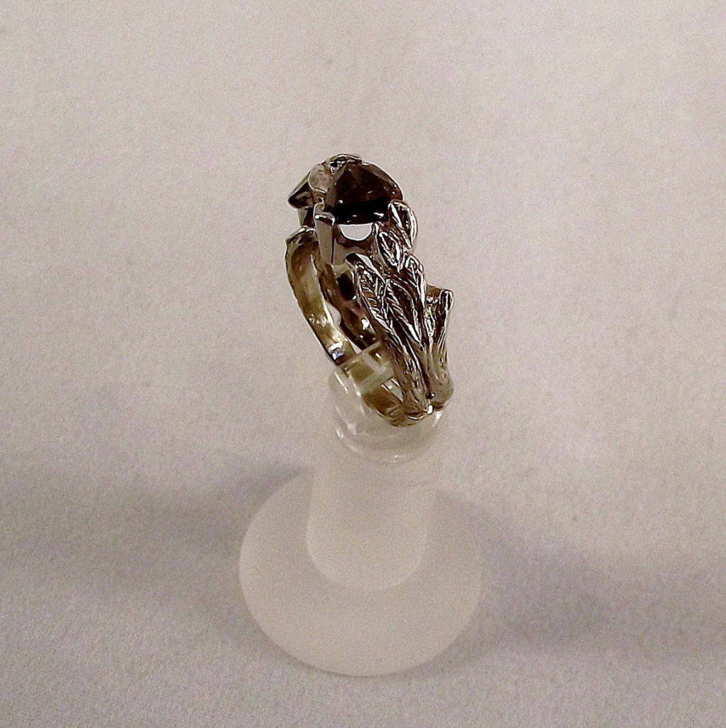 Chocolate Diamond with Carved Leaves Wedding Ring